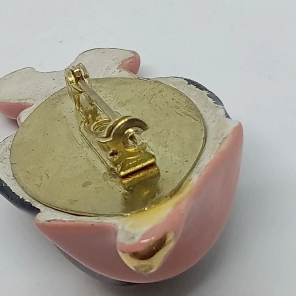 * vintage MCM ceramic pink & gold Elf Pixie Girl pin brooch